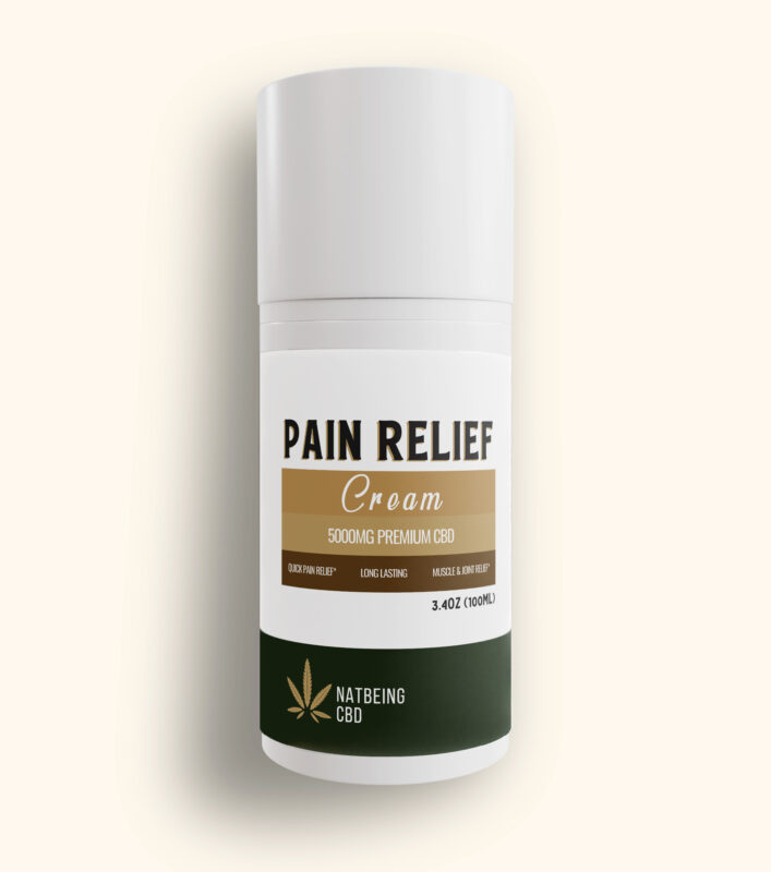 NatbeingCBD pain relief CBD cream 5000mg in 3.4oz white bottle